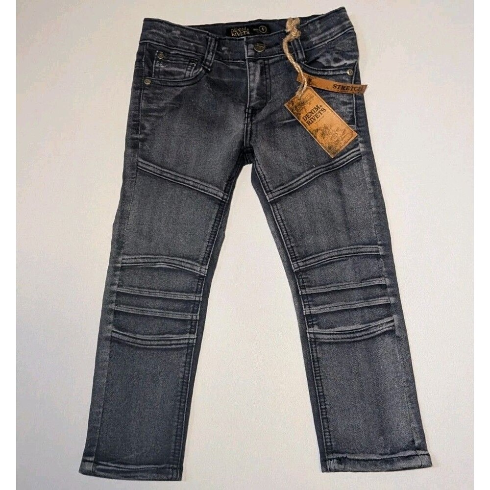 Boys Size 4 Distressed Patch Jeans Adjustable Waist Pockets Cotton Blend Kids